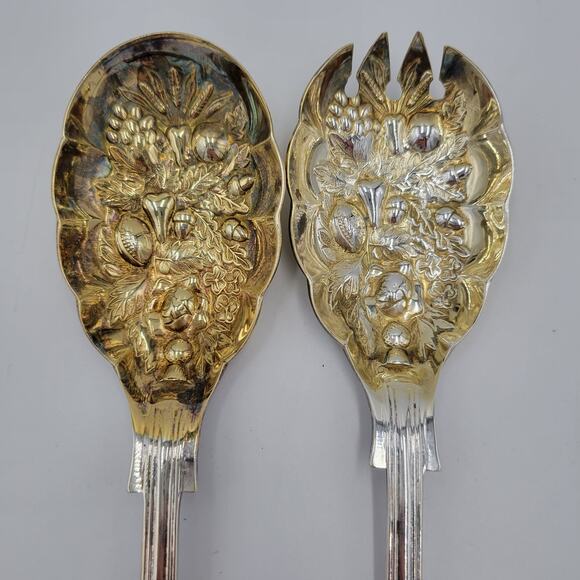 William Adams Sheffield England Lot Of 2 Serving Set Spoons Gold Wash - Picture 4 of 5